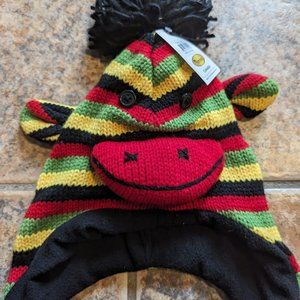 Sock Monkey Beanie Rasta Striped Woven Wool Cap.